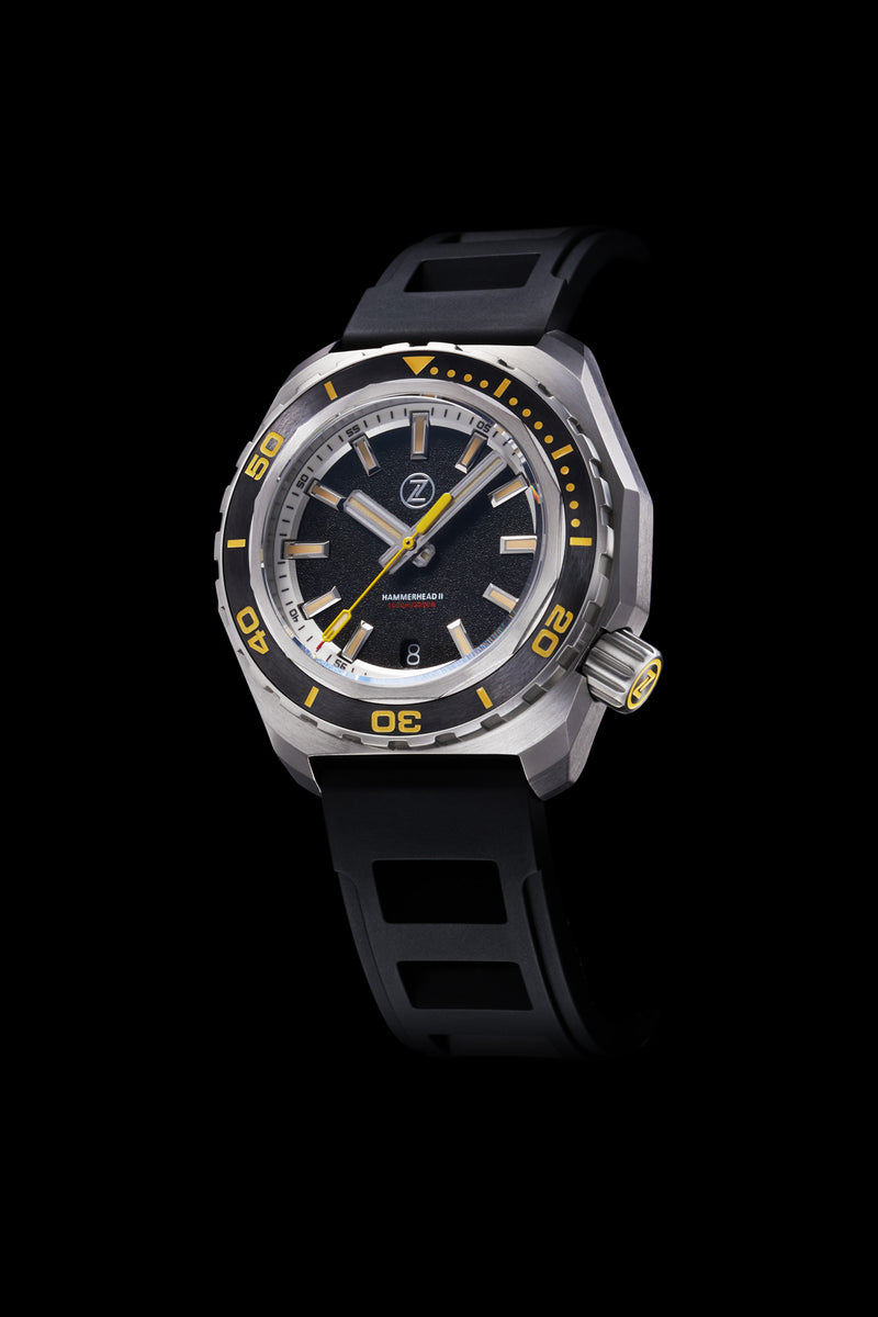 Zelos Hammerhead 2 1000 m Steel Bracelet Custom Rubber, Black Sand