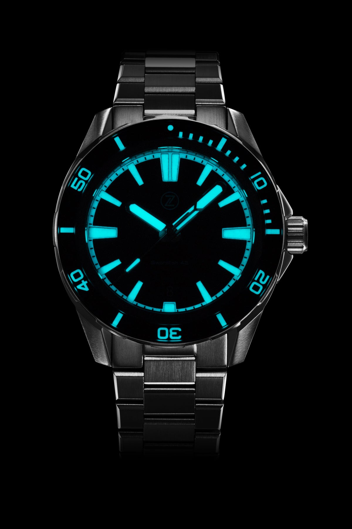 Zelos The Swordfish 42 mm Diver 200 m, Black Sand Dial, Stainless