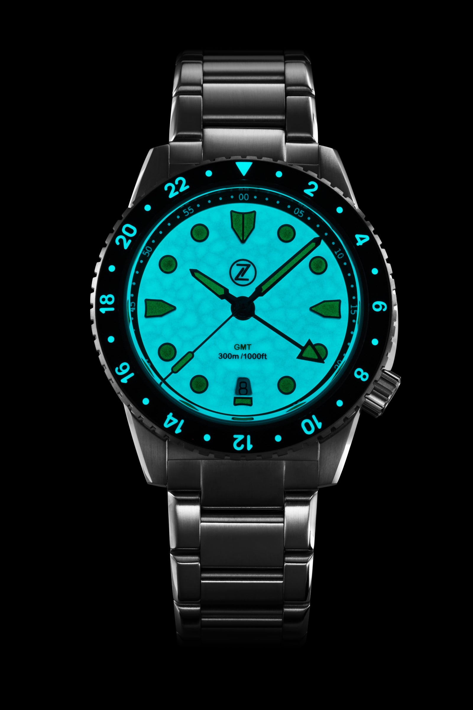 Zelos Mako 300 m GMT, Cracked Ice, White Dial, Stainless Steel, 40 mm