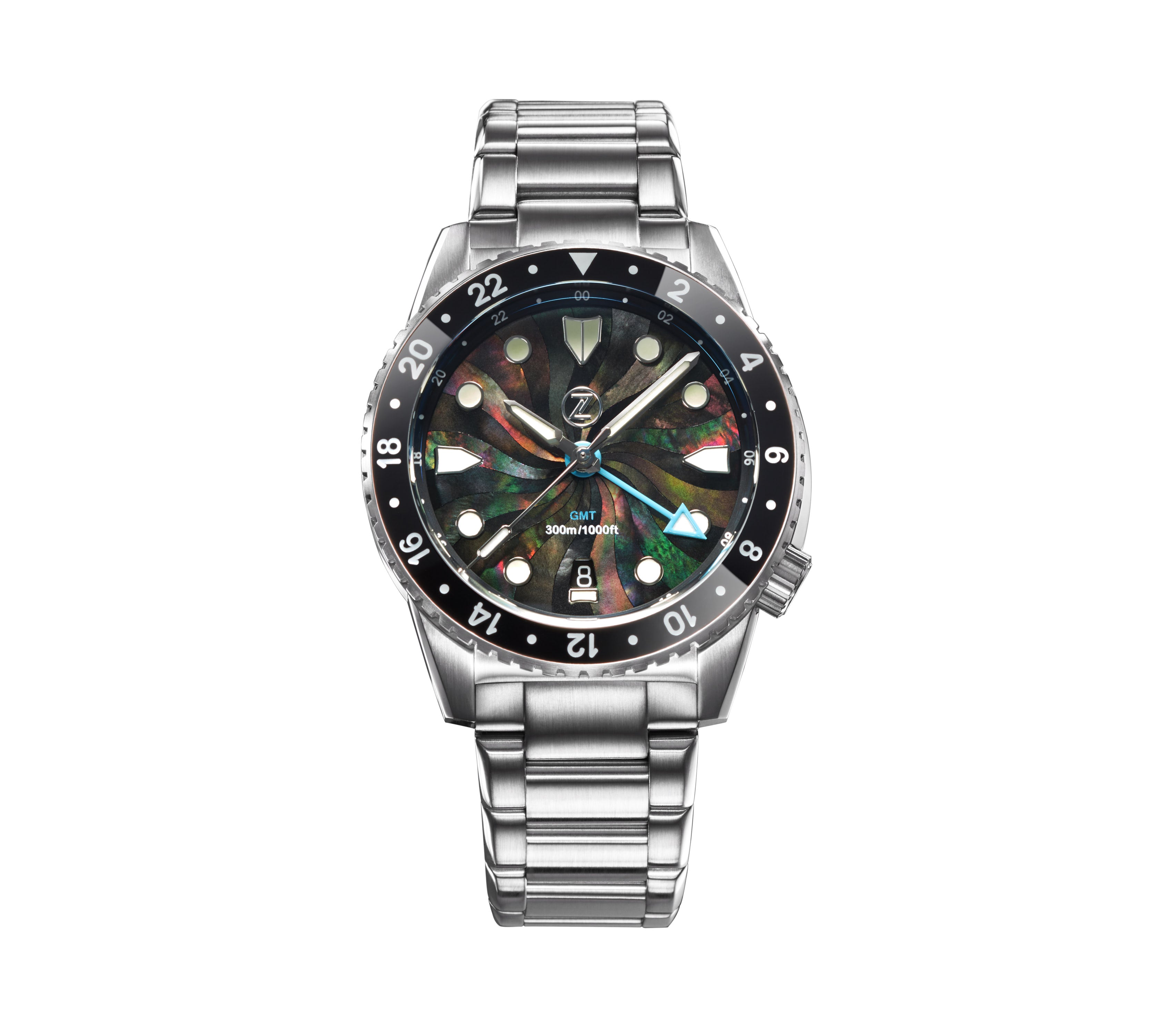 Zelos Mako 300 m GMT, Black Mother of Pearl Dial, Stainless Steel