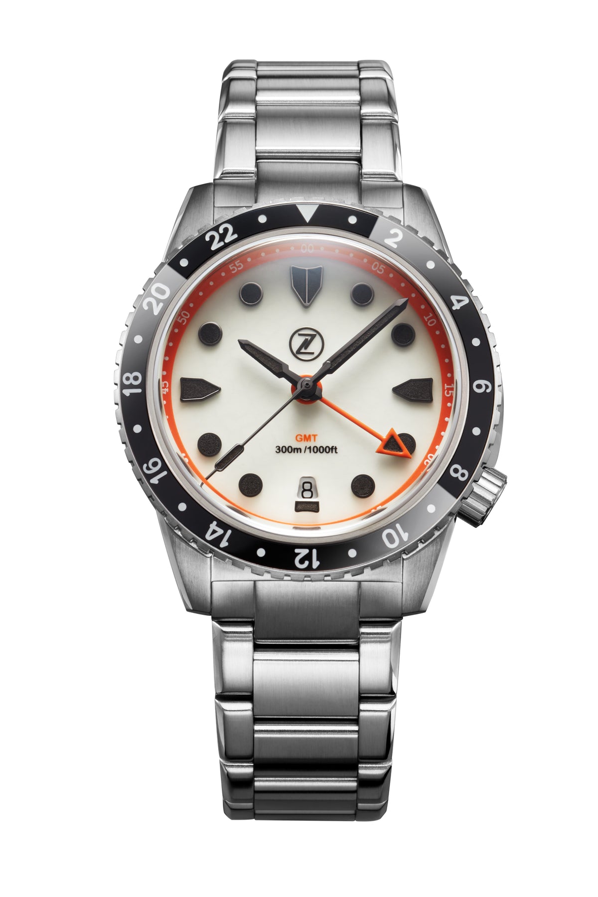 Zelos Mako 300 m GMT, Cracked Ice, White Dial, Stainless Steel, 40 mm
