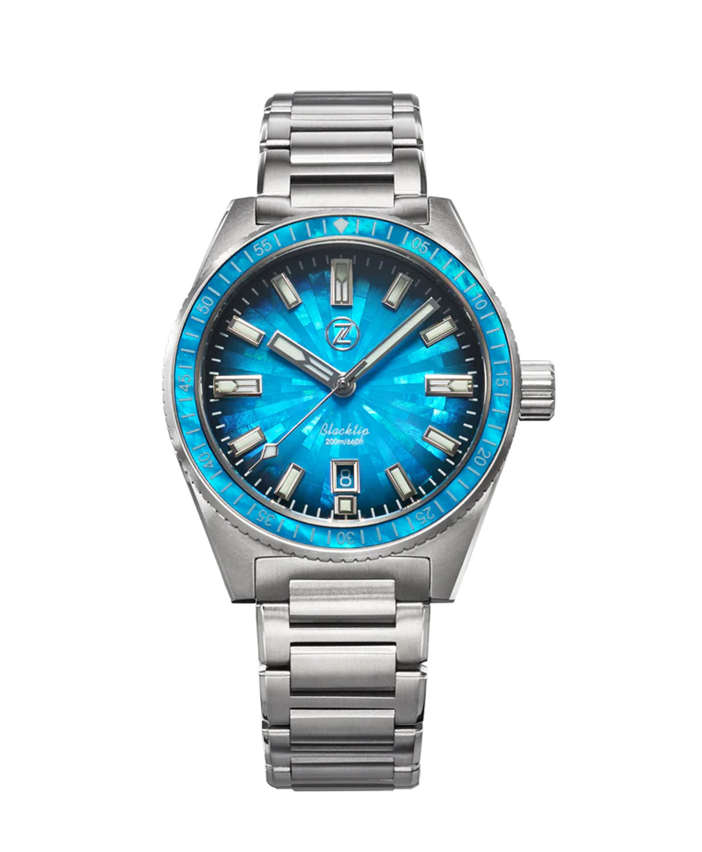 Zelos Blacktip 200 m Mother of Pearl, Teal Dial, Titanium, 41 mm