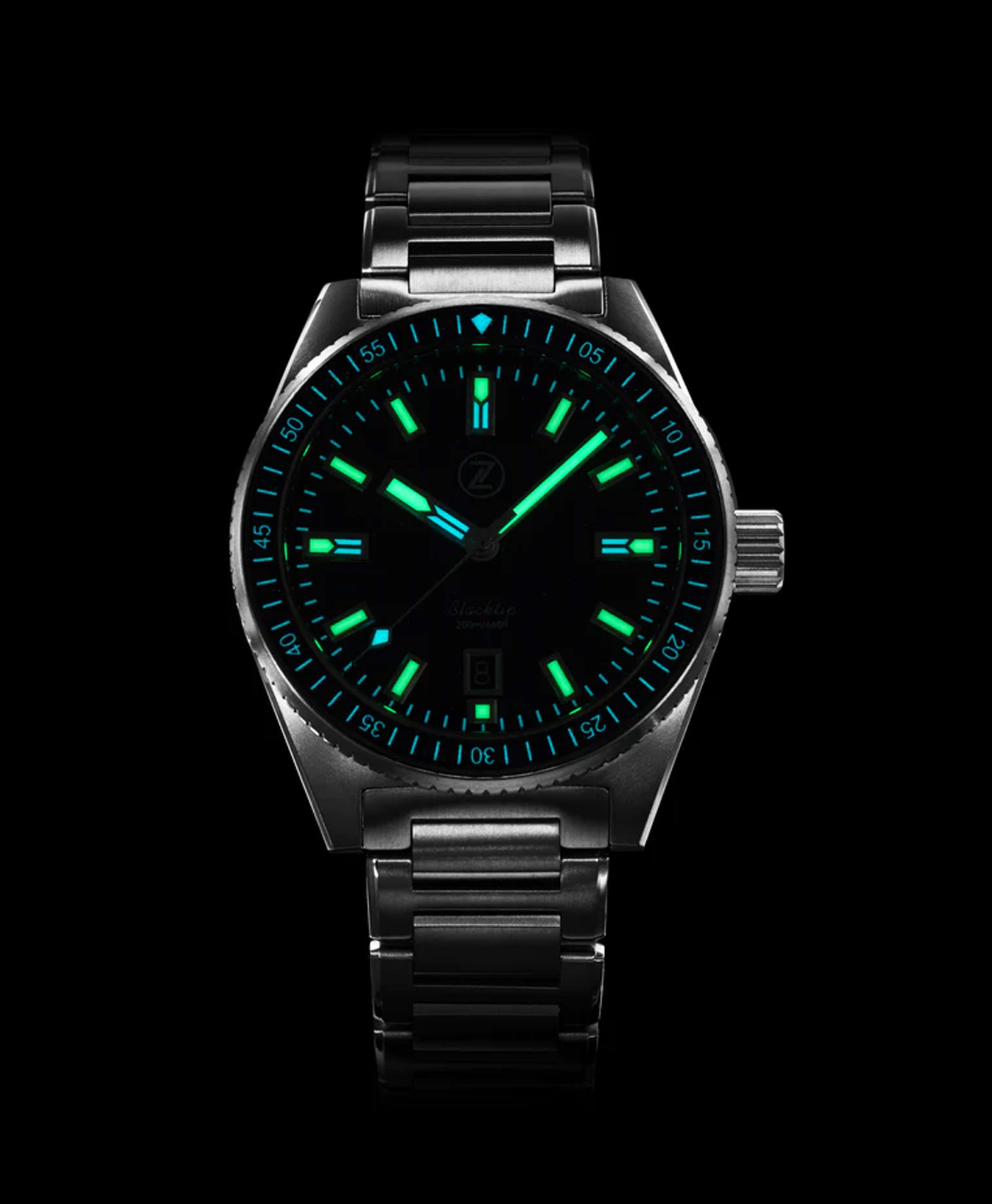 Zelos Blacktip 200 m Mother of Pearl, Teal Dial, Titanium, 41 mm