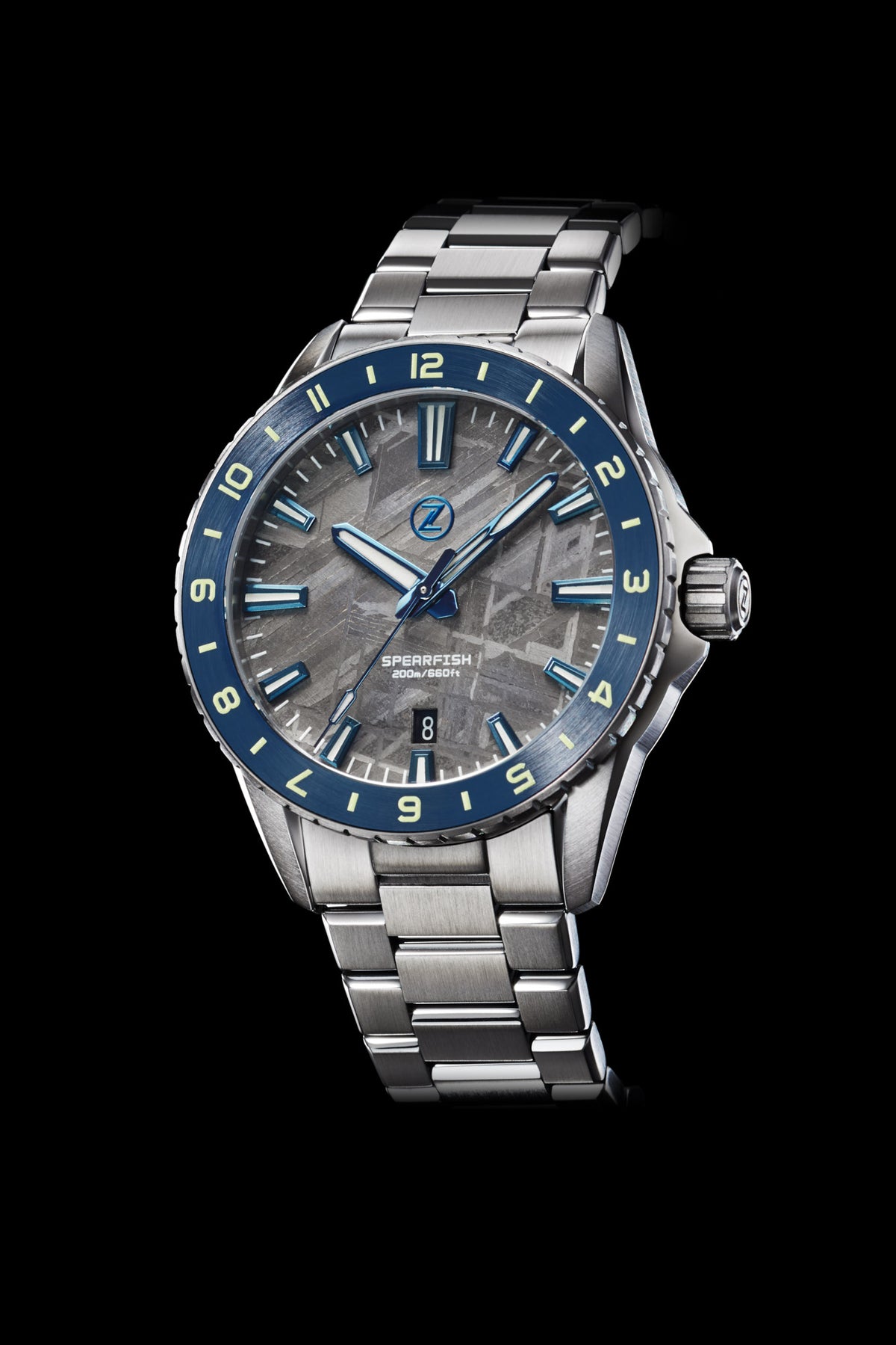 Zelos Spearfish 40 mm Diver Blue, Meteorite Dial, Stainless Steel